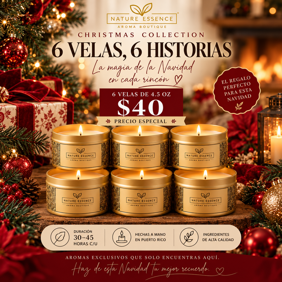 6 Christmas 4.5 oz candles – Nature Essence Aroma (Copy)